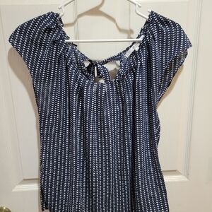 Navy and White Women's Top